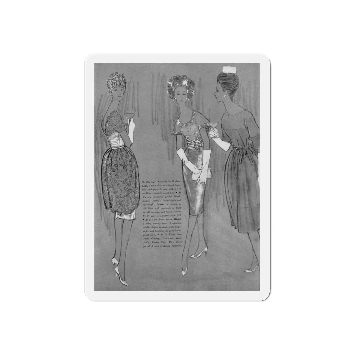 Modern Bride editorial drawn by John Moory, 1960 (1) (Magazine Illustration) Refrigerator Magnet-6 × 6"-The Sticker Space