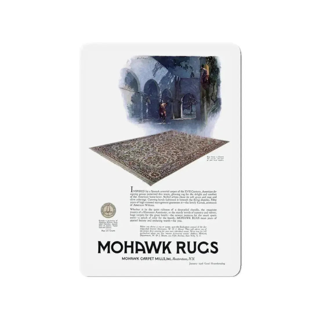 Mohawk Rugs ad, Good Housekeeping, January 1926 (Magazine Illustration) Refrigerator Magnet 3 Inch - The Sticker Space