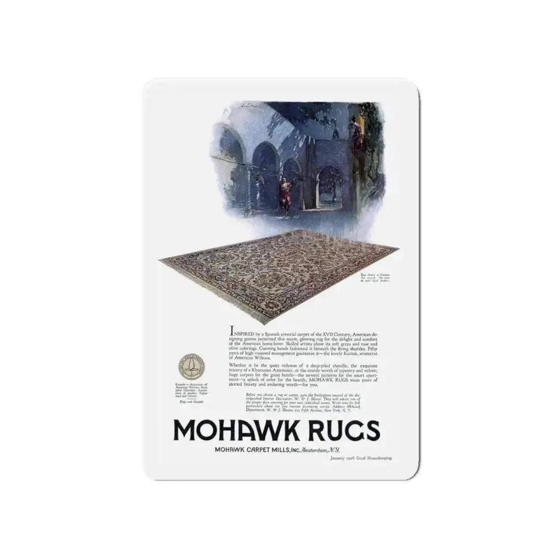 Mohawk Rugs ad, Good Housekeeping, January 1926 (Magazine Illustration) Refrigerator Magnet 4 Inch - The Sticker Space