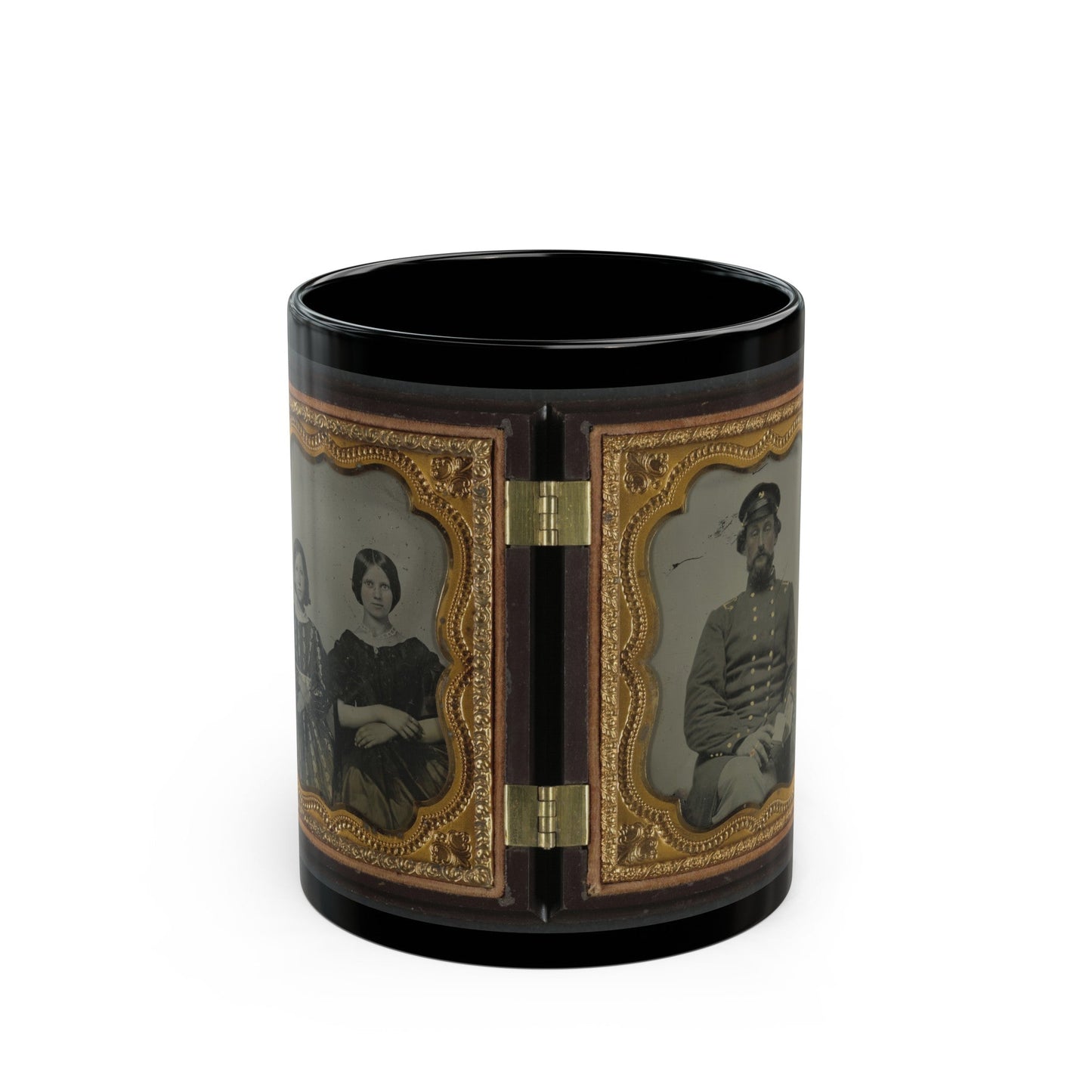 Mollie Knopp Zigler, Left, And Betty Hoover, Right ; Unidentified Midshipman In Confederate Uniform With Book (U.S. Civil War) Black Coffee Mug-11oz-The Sticker Space