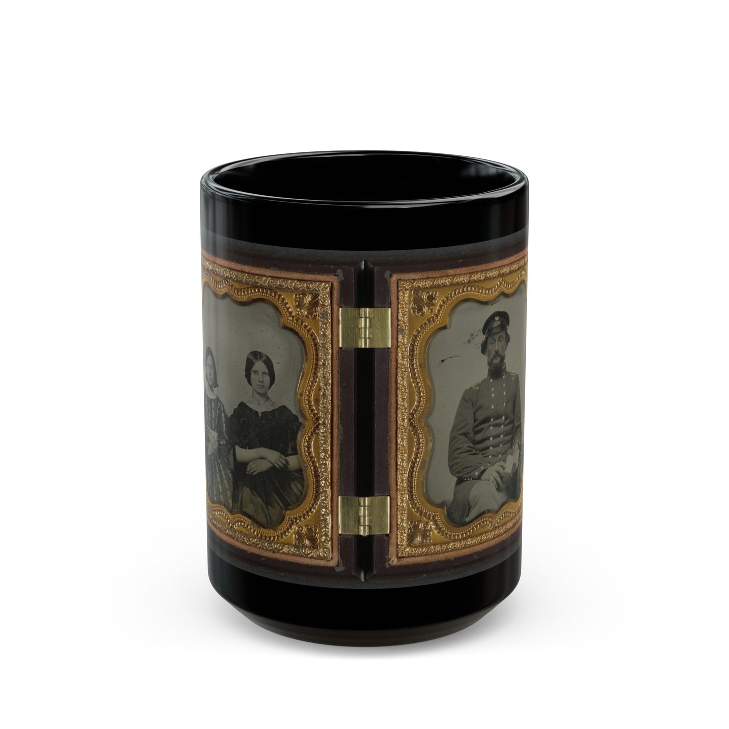 Mollie Knopp Zigler, Left, And Betty Hoover, Right ; Unidentified Midshipman In Confederate Uniform With Book (U.S. Civil War) Black Coffee Mug-15oz-The Sticker Space