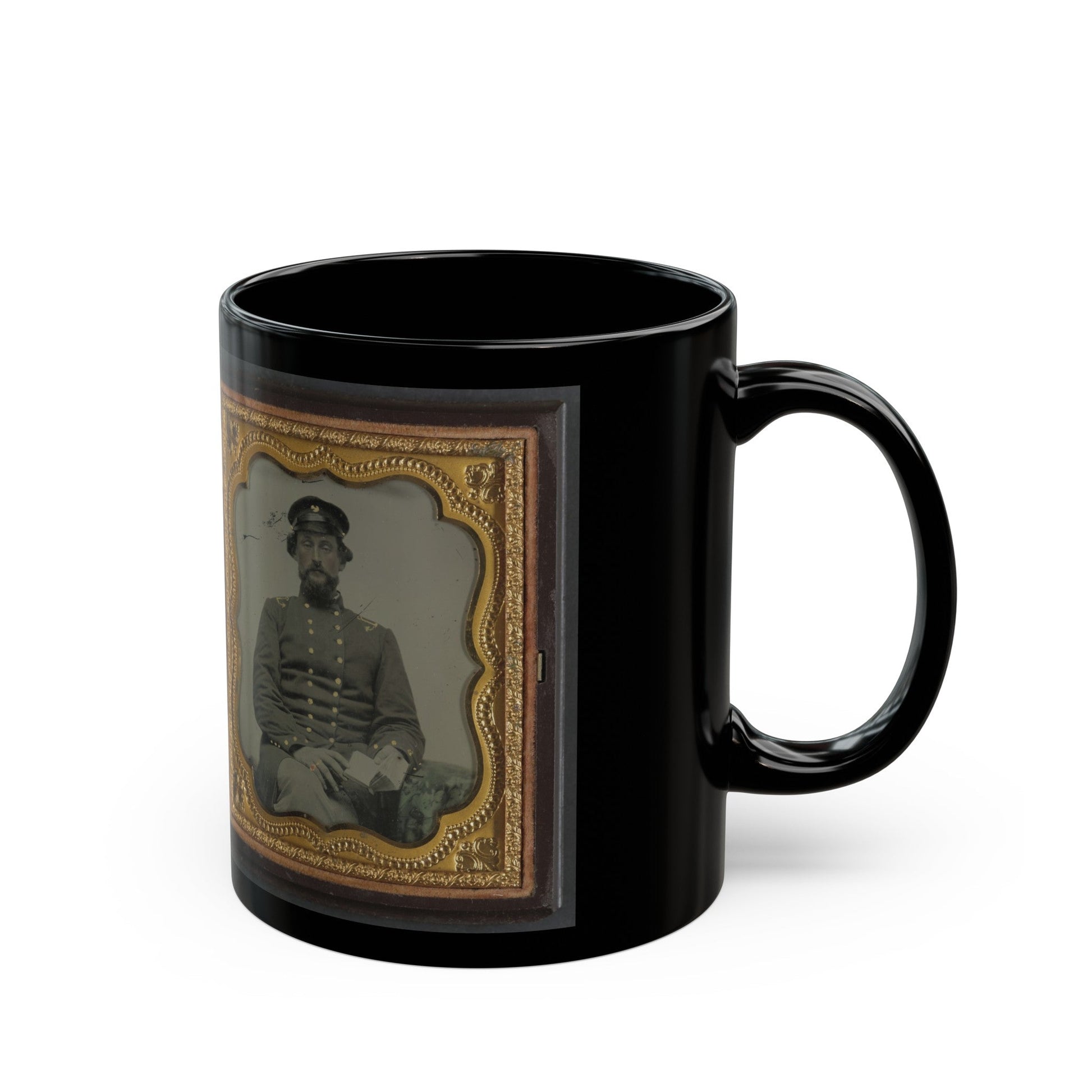 Mollie Knopp Zigler, Left, And Betty Hoover, Right ; Unidentified Midshipman In Confederate Uniform With Book (U.S. Civil War) Black Coffee Mug-The Sticker Space