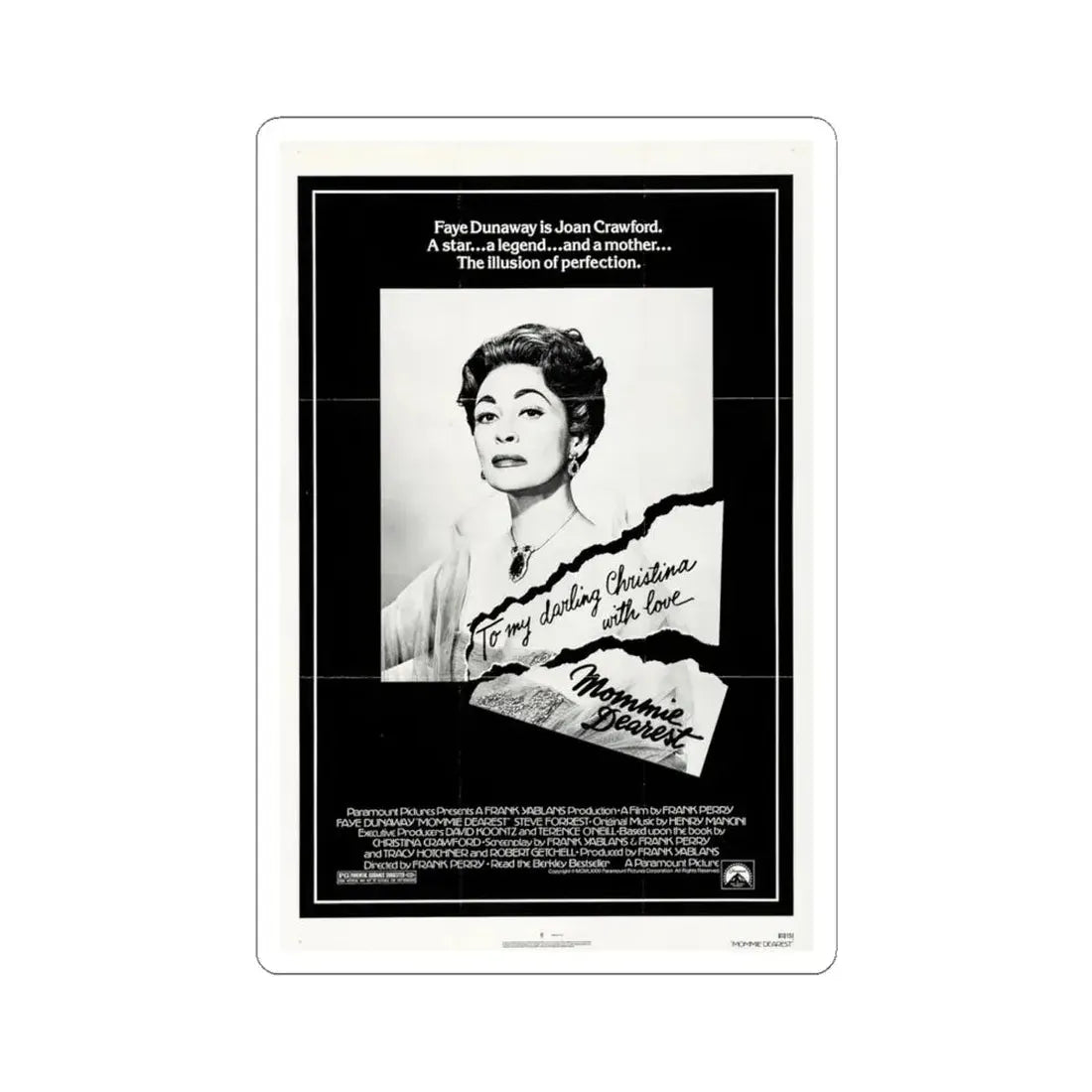 Mommie Dearest 1981 Movie Poster - STICKER Vinyl Kiss-Cut Decal 6 Inch White - The Sticker Space