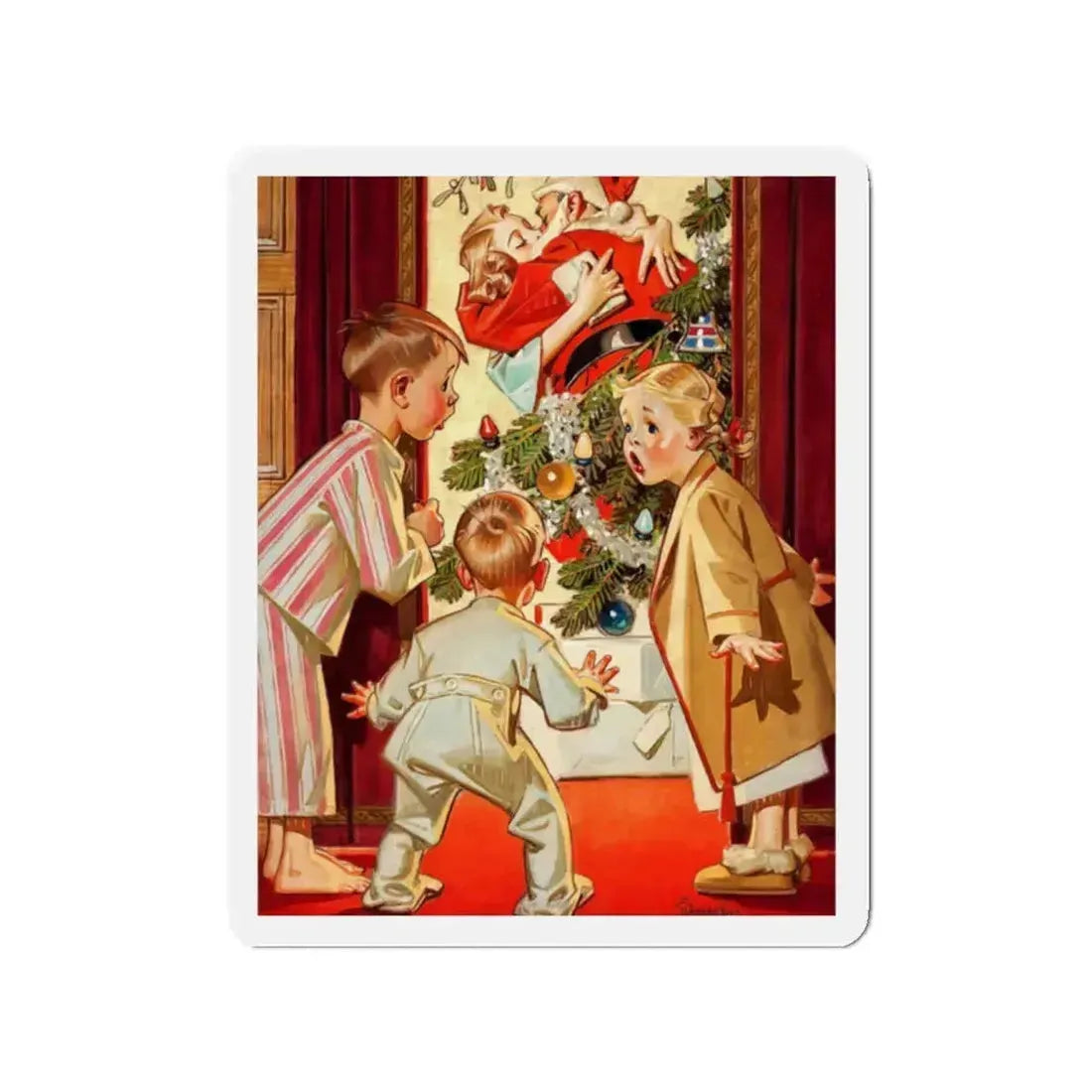 Mommy Kissing Santa Claus, 1948 (Magazine Illustration) Refrigerator Magnet 2 Inch - The Sticker Space