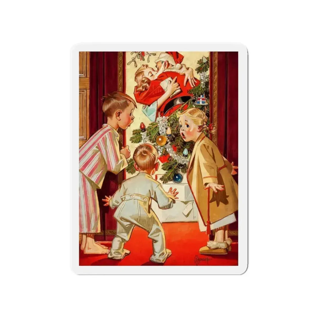 Mommy Kissing Santa Claus, 1948 (Magazine Illustration) Refrigerator Magnet 3 Inch - The Sticker Space