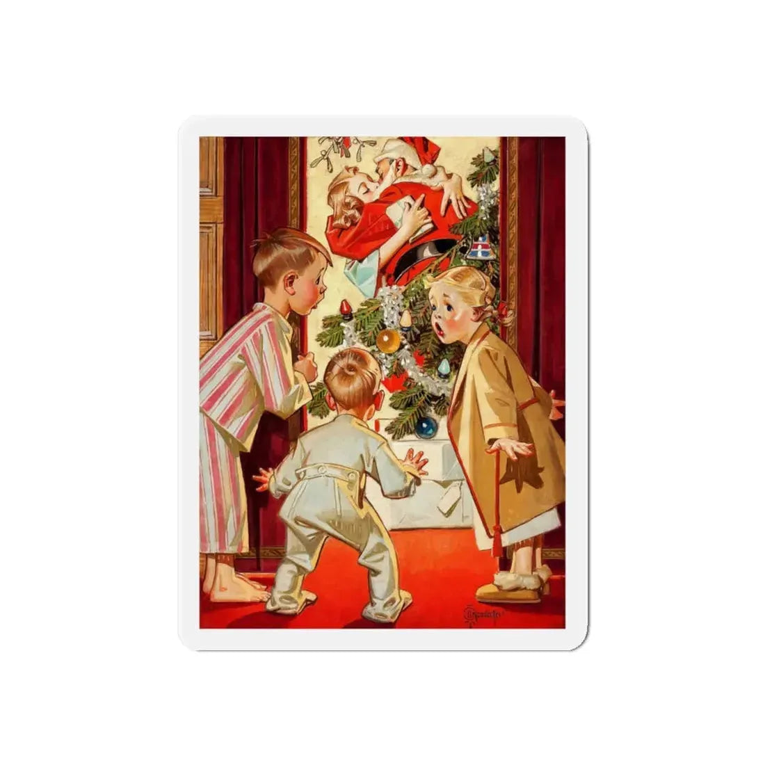 Mommy Kissing Santa Claus, 1948 (Magazine Illustration) Refrigerator Magnet - The Sticker Space