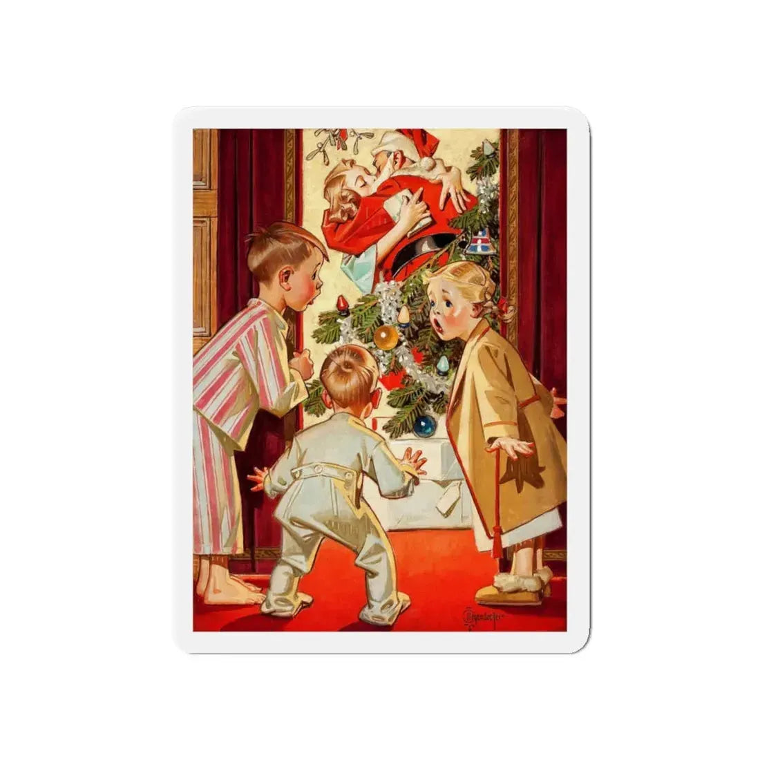 Mommy Kissing Santa Claus, 1948 (Magazine Illustration) Refrigerator Magnet - The Sticker Space