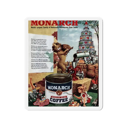 Monarch Coffee ad, Collier's, April 23, 1949 (Magazine Illustration) Refrigerator Magnet 2 Inch - The Sticker Space