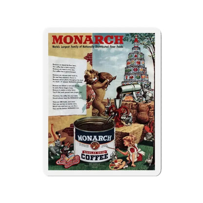 Monarch Coffee ad, Collier's, April 23, 1949 (Magazine Illustration) Refrigerator Magnet 3 Inch - The Sticker Space
