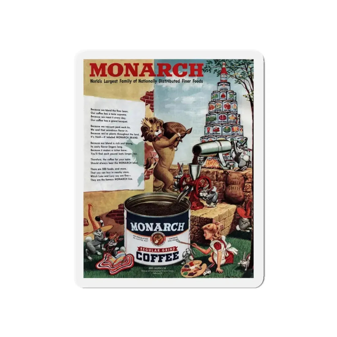 Monarch Coffee ad, Collier's, April 23, 1949 (Magazine Illustration) Refrigerator Magnet - The Sticker Space