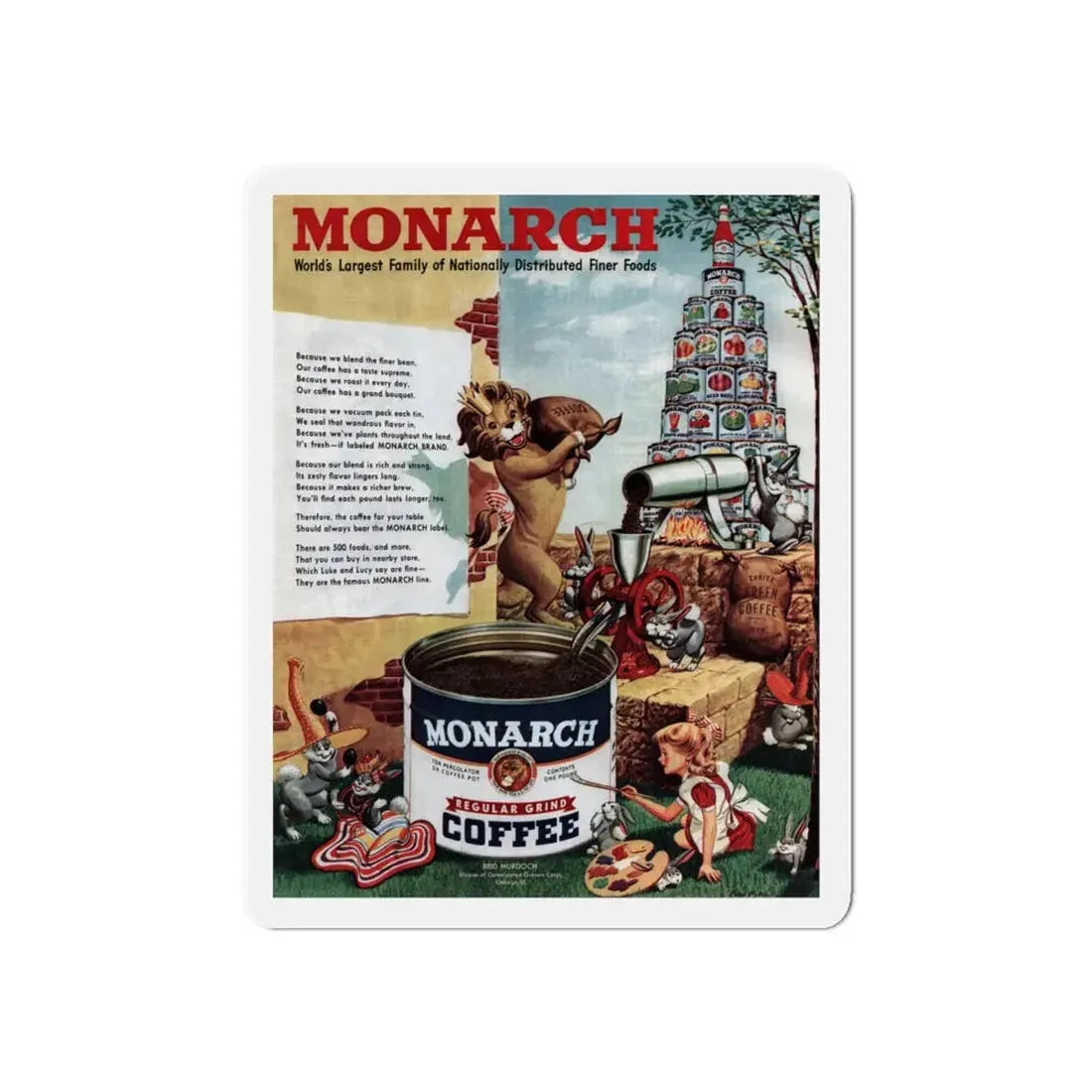 Monarch Coffee ad, Collier's, April 23, 1949 (Magazine Illustration) Refrigerator Magnet - The Sticker Space