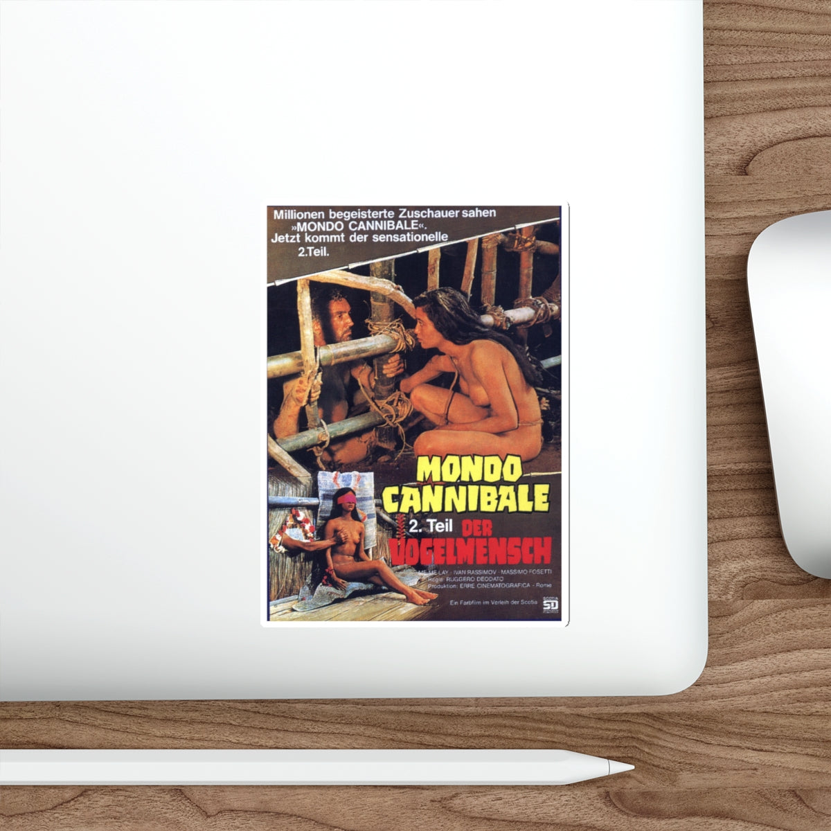 MONDO CANNIBALE 2 (GERMAN) 1977 Movie Poster STICKER Vinyl Die-Cut Decal-The Sticker Space