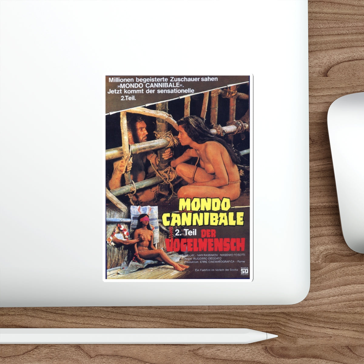 MONDO CANNIBALE 2 (GERMAN) 1977 Movie Poster STICKER Vinyl Die-Cut Decal-The Sticker Space