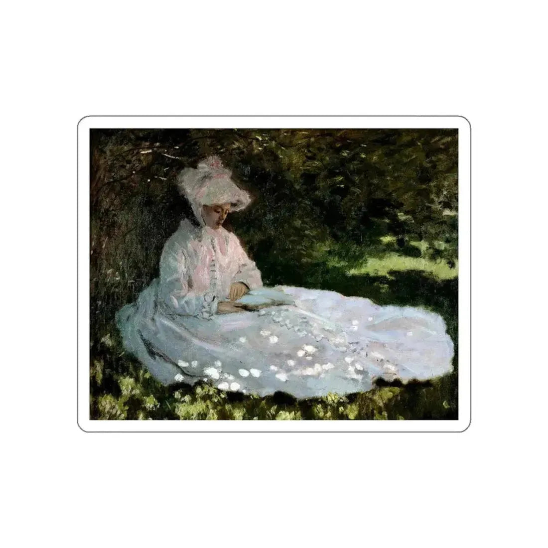 MONET, Claude - A Woman Reading (Artwork) STICKER Vinyl Die-Cut Decal White Die-Cut 4 Inch - The Sticker Space