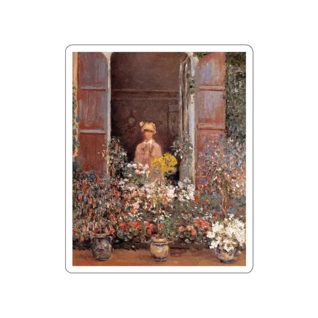 MONET, Claude - Camille Monet at the Window (Artwork) STICKER Vinyl Die-Cut Decal White Die-Cut 2 Inch - The Sticker Space
