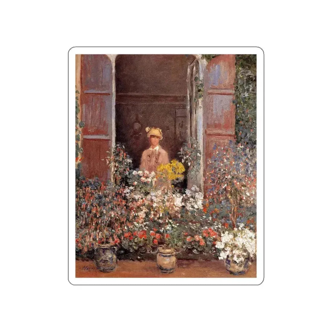 MONET, Claude - Camille Monet at the Window (Artwork) STICKER Vinyl Die-Cut Decal White Die-Cut 4 Inch - The Sticker Space