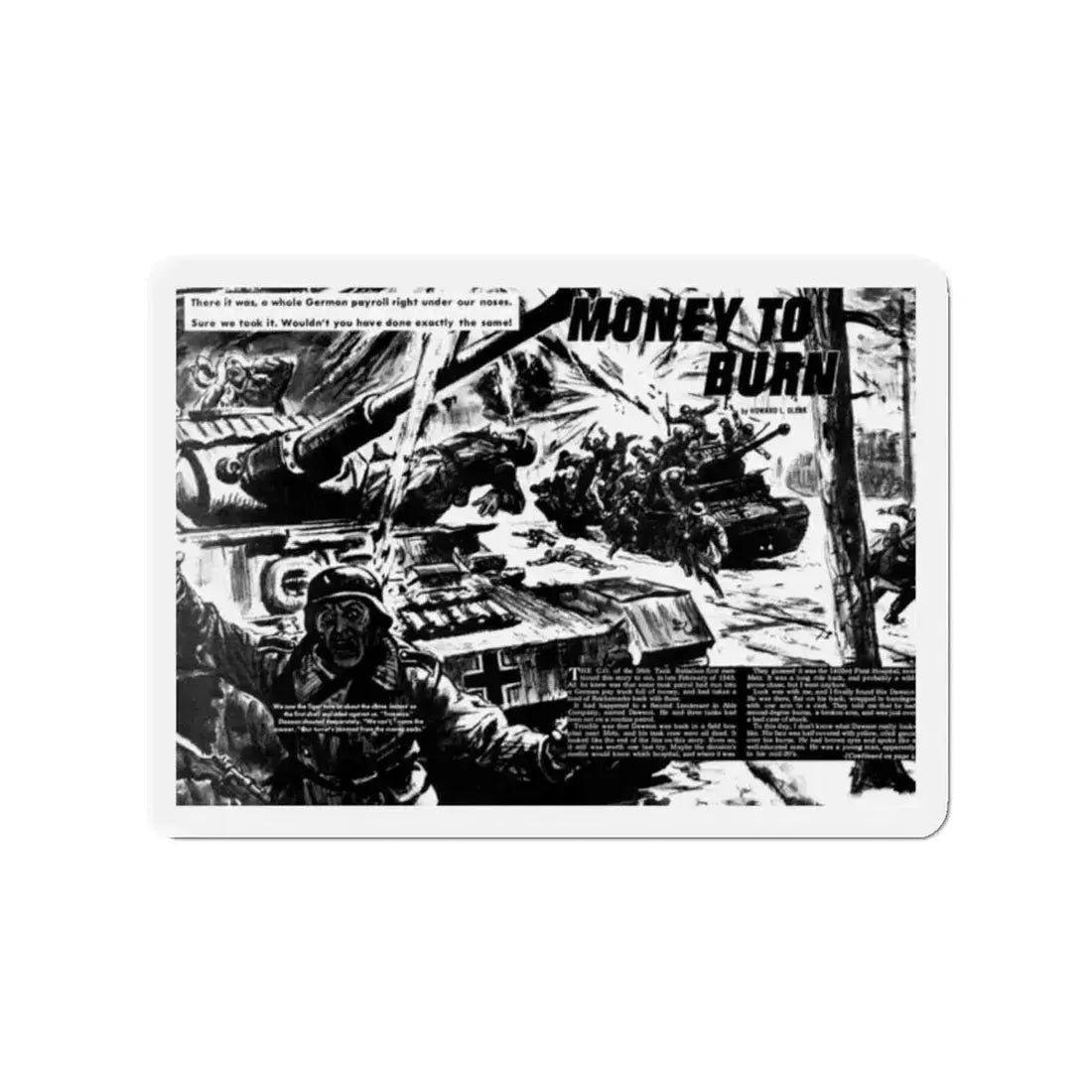 Money To Birn, Real Men magazine, February 1967 (Magazine Illustration) Refrigerator Magnet 2 Inch - The Sticker Space