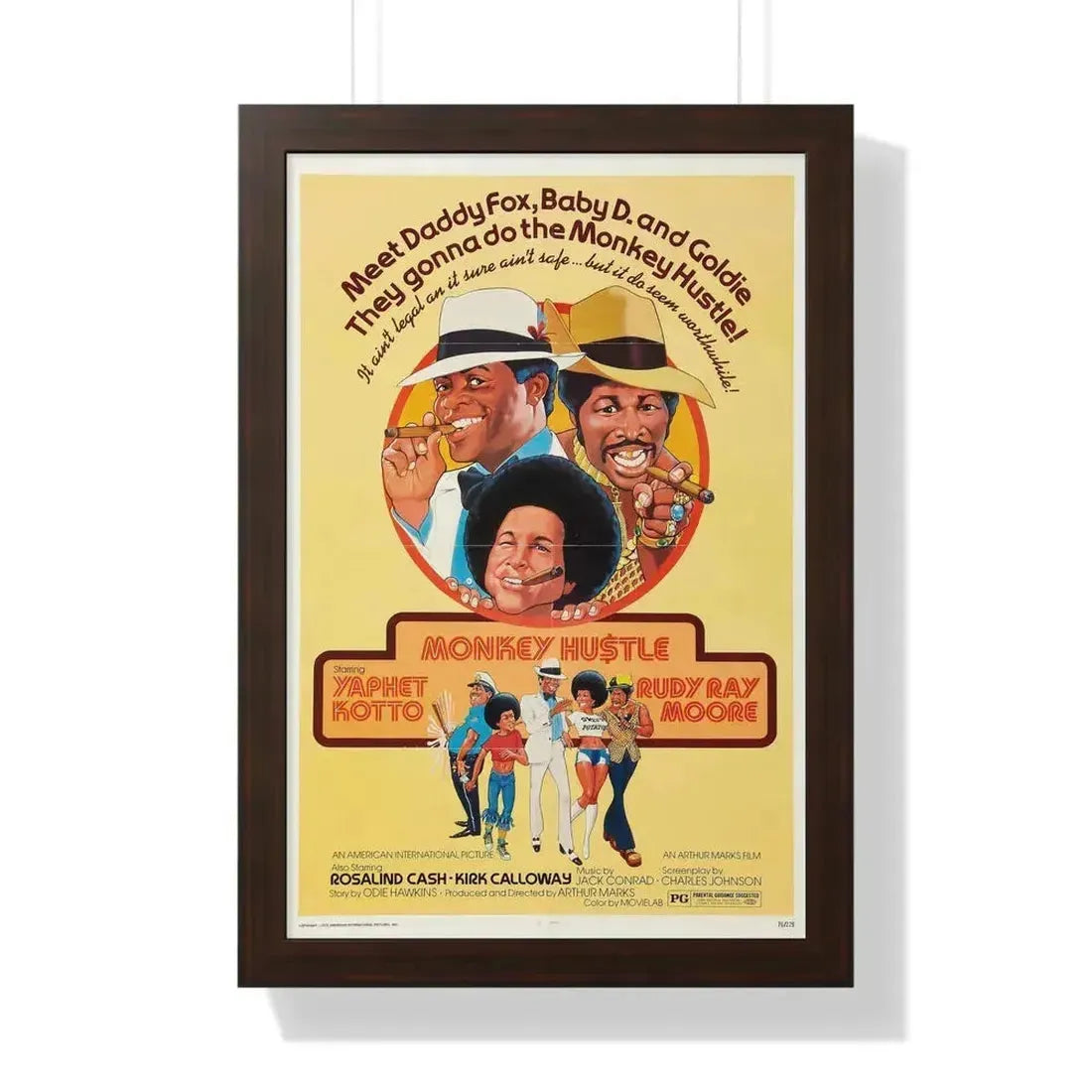 MONKEY HUSTLE 1976 - Framed Movie Poster 16″ x 24″ Walnut - The Sticker Space