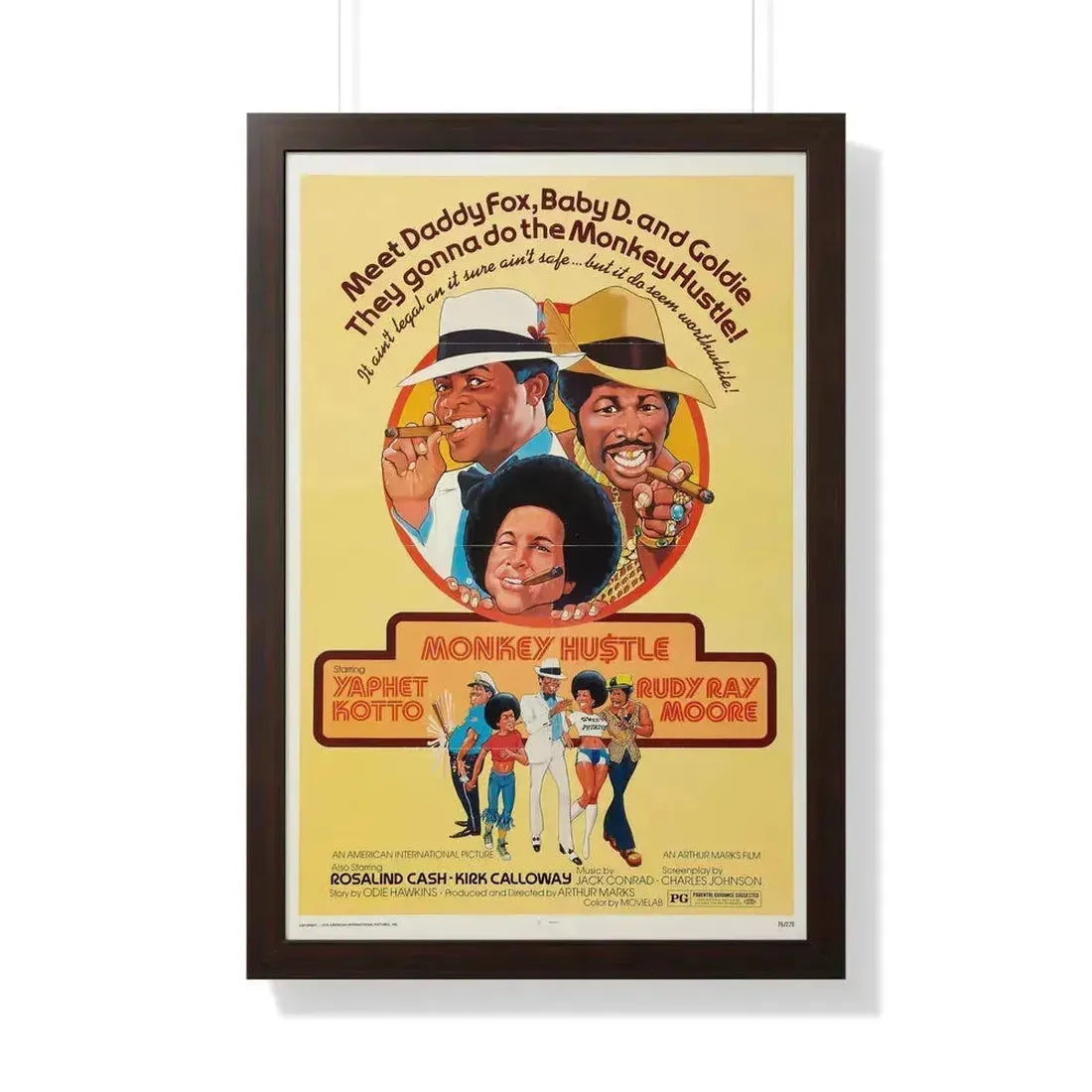 MONKEY HUSTLE 1976 - Framed Movie Poster 20" x 30" Walnut - The Sticker Space