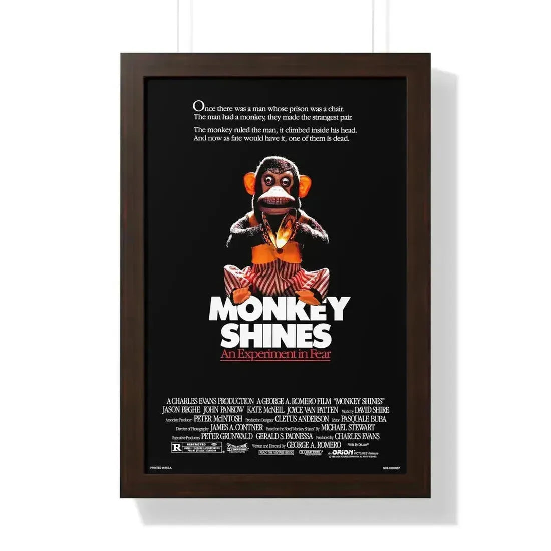 MONKEY SHINES 1988 - Framed Movie Poster 16″ x 24″ Walnut - The Sticker Space