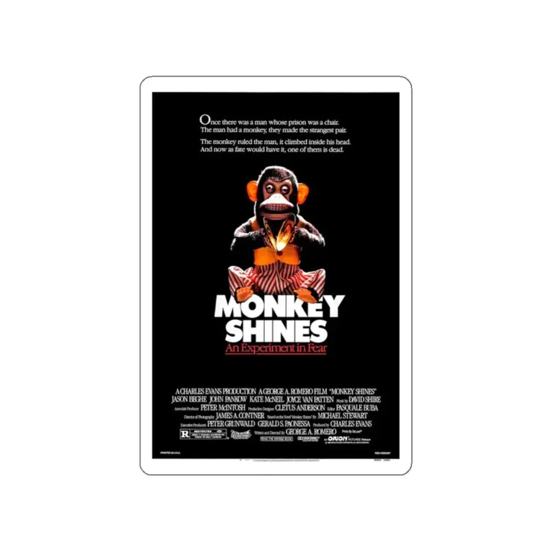 MONKEY SHINES 1988 Movie Poster STICKER Vinyl Die-Cut Decal 2 Inch - The Sticker Space