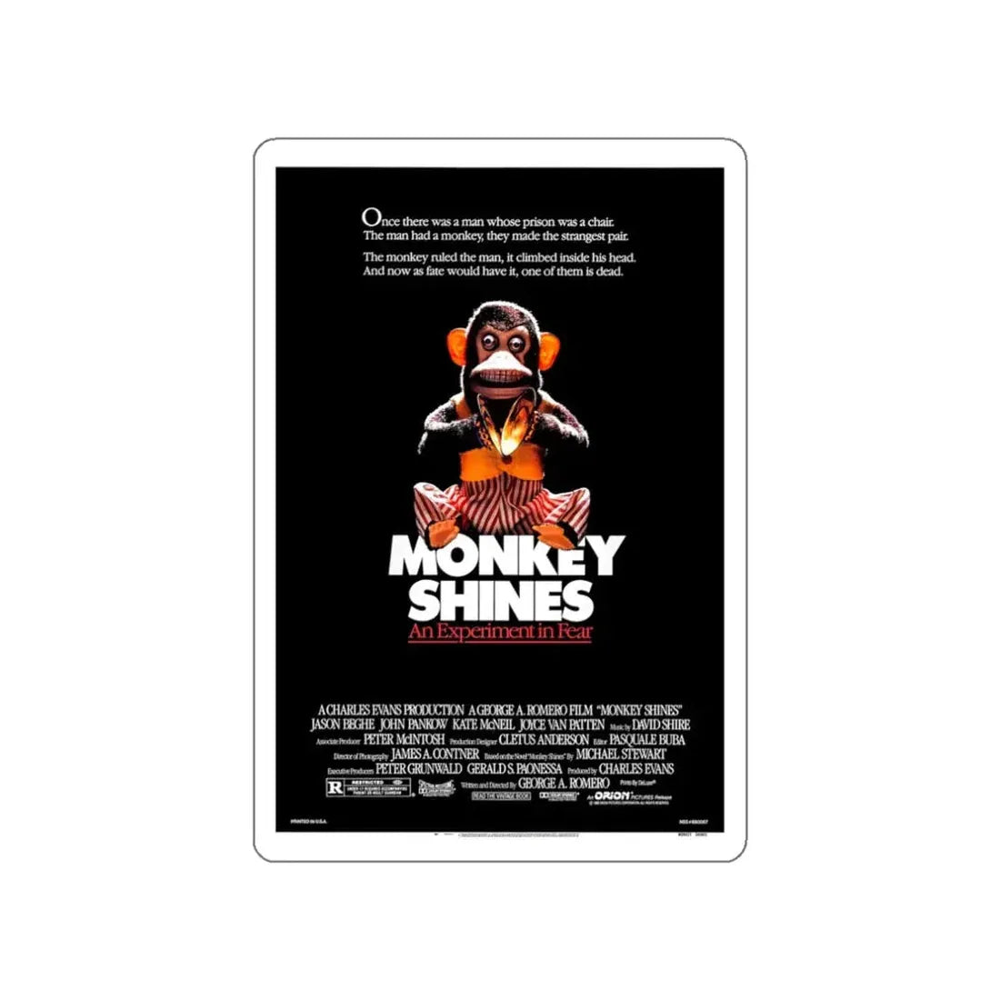 MONKEY SHINES 1988 Movie Poster STICKER Vinyl Die-Cut Decal 3 Inch - The Sticker Space