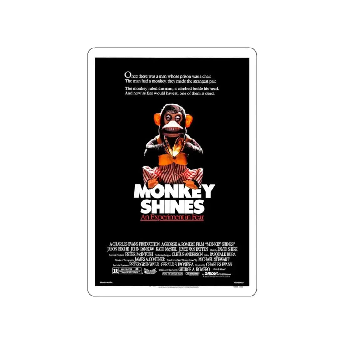 MONKEY SHINES 1988 Movie Poster STICKER Vinyl Die-Cut Decal 4 Inch - The Sticker Space