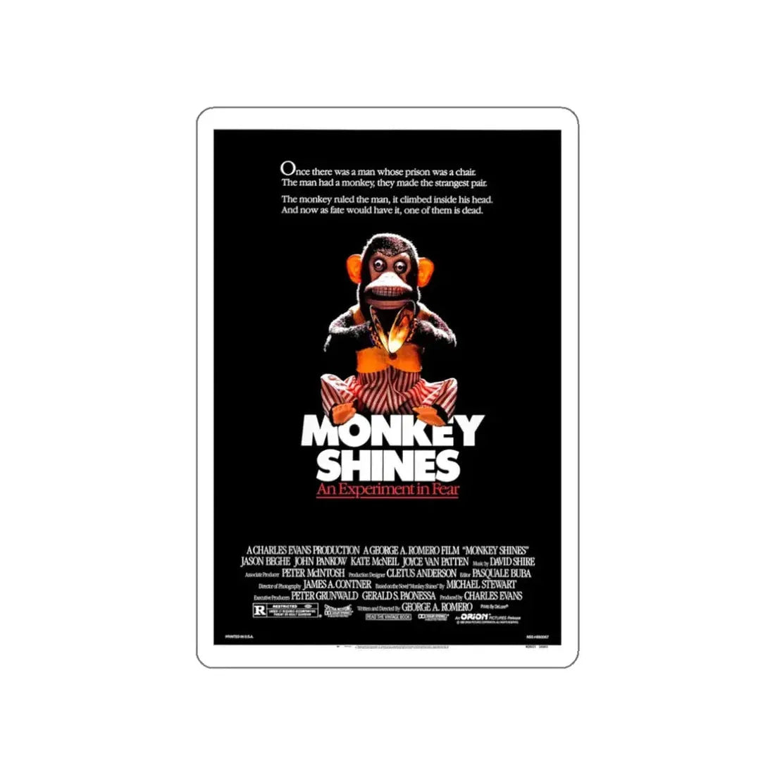 MONKEY SHINES 1988 Movie Poster STICKER Vinyl Die-Cut Decal - The Sticker Space