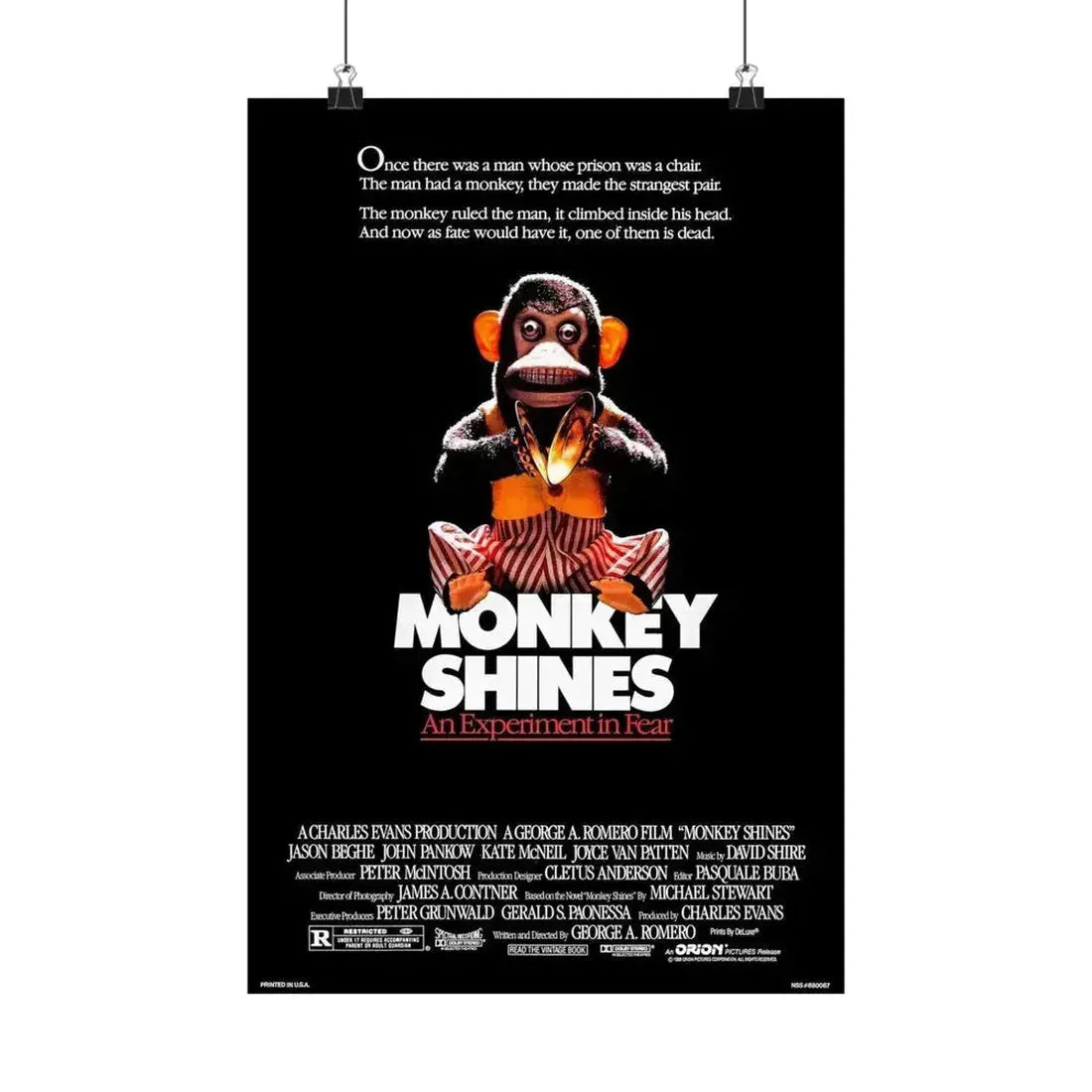 MONKEY SHINES 1988 - Paper Movie Poster 12″ x 18″ Matte - The Sticker Space