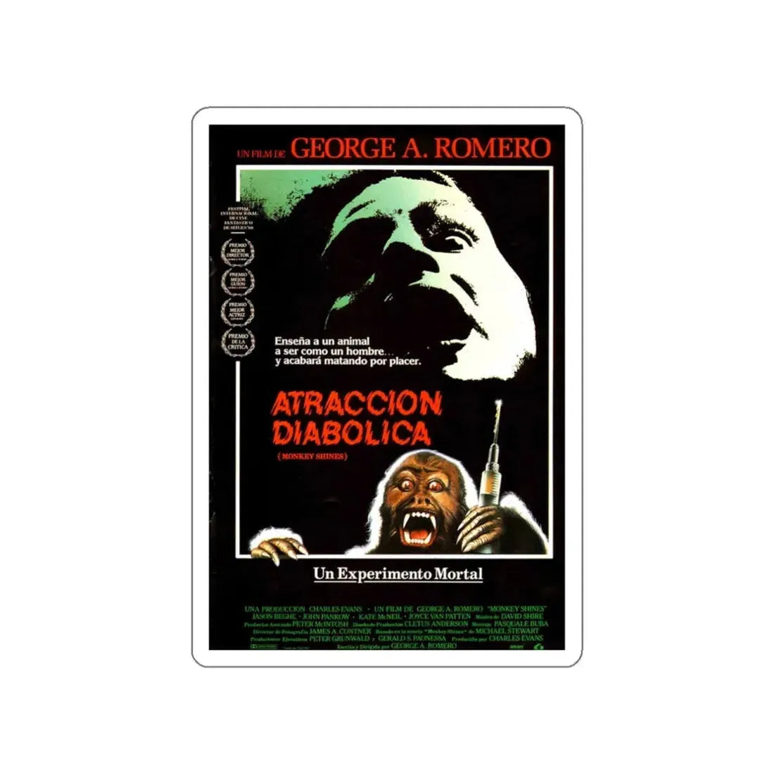 MONKEY SHINES (2) 1988 Movie Poster STICKER Vinyl Die-Cut Decal 3 Inch - The Sticker Space