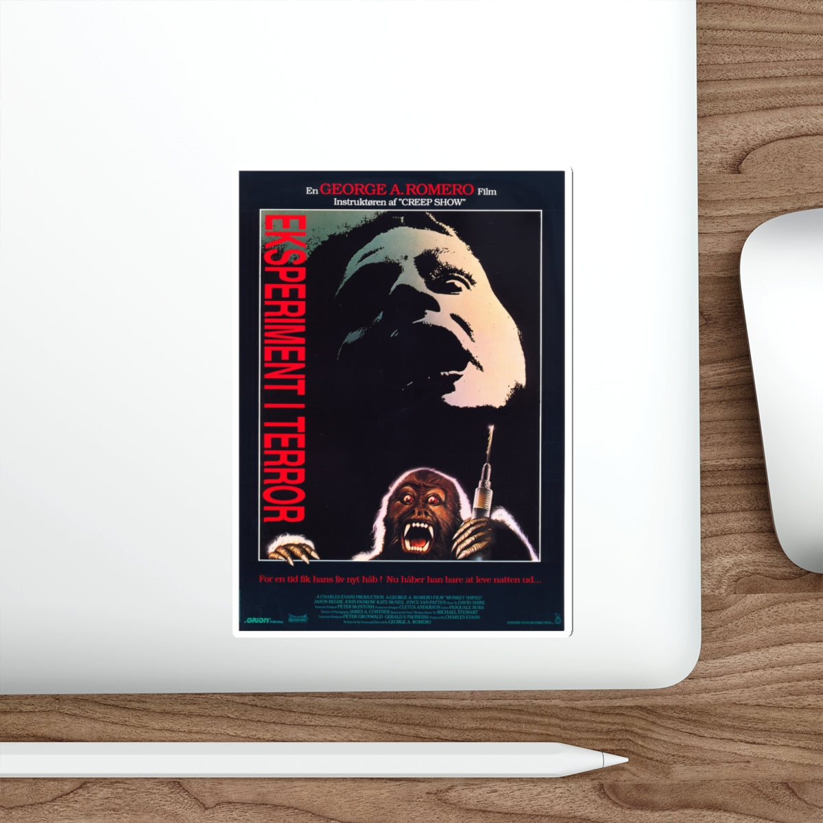 MONKEY SHINES (DANISH) 1988 Movie Poster STICKER Vinyl Die-Cut Decal-The Sticker Space