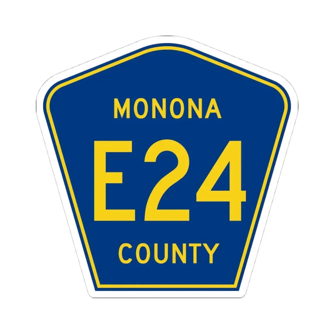 Monona County Route E24 IA (Iowa) (Road Sign) STICKER Vinyl Kiss-Cut Decal 4 Inch White - The Sticker Space