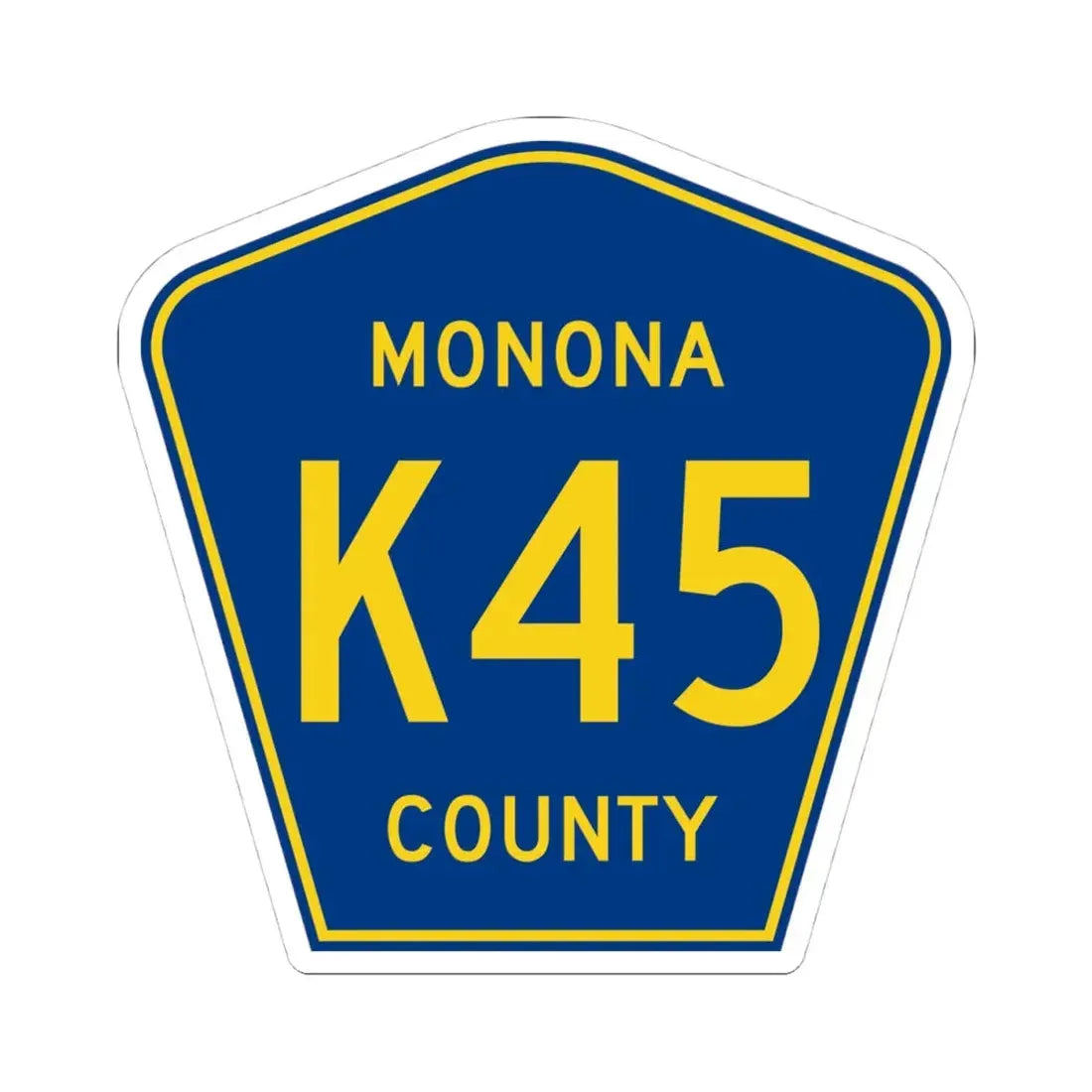 Monona County Route K45 IA (Iowa) (Road Sign) STICKER Vinyl Kiss-Cut Decal 4 Inch White - The Sticker Space