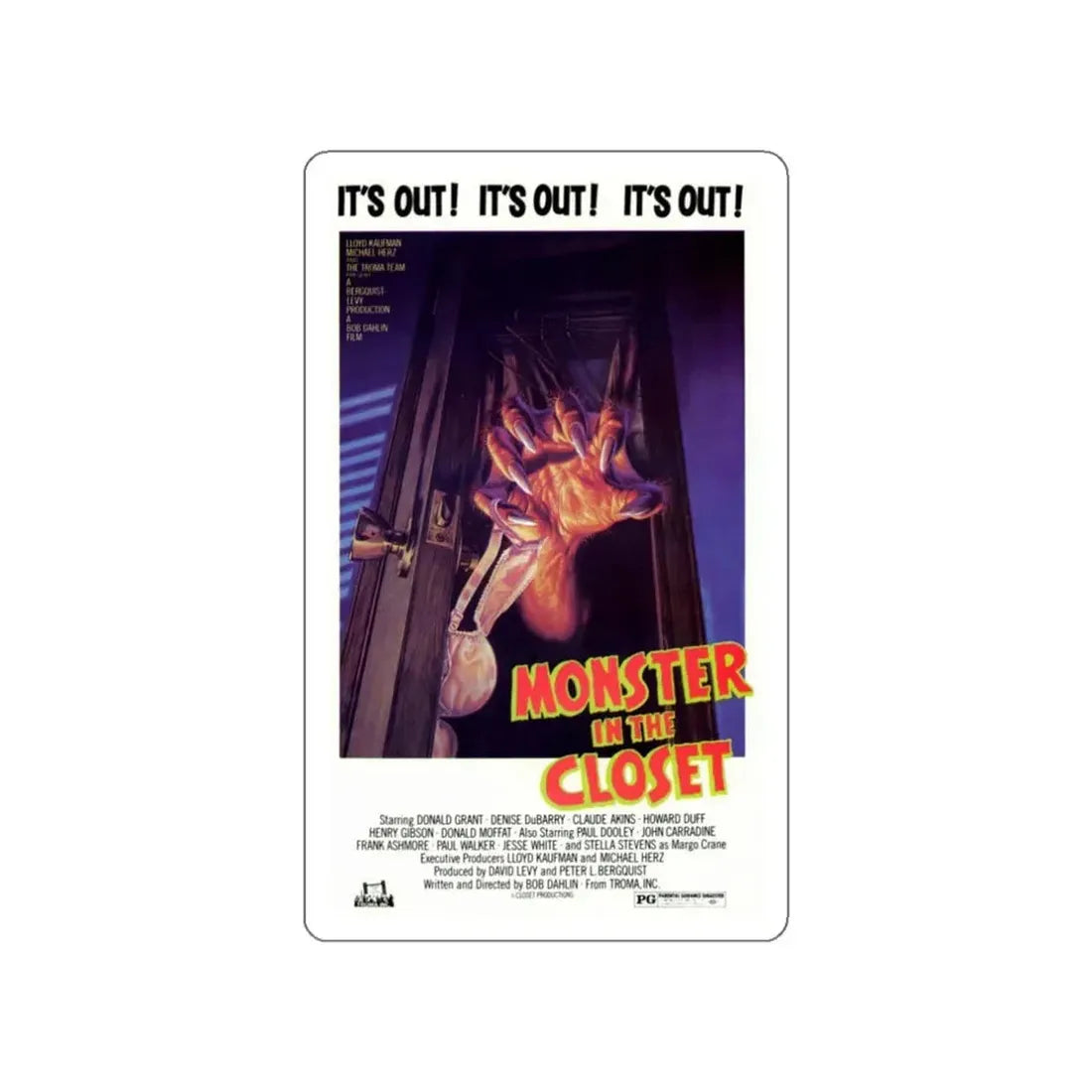 MONSTER IN THE CLOSET 1986 Movie Poster STICKER Vinyl Die-Cut Decal 3 Inch - The Sticker Space