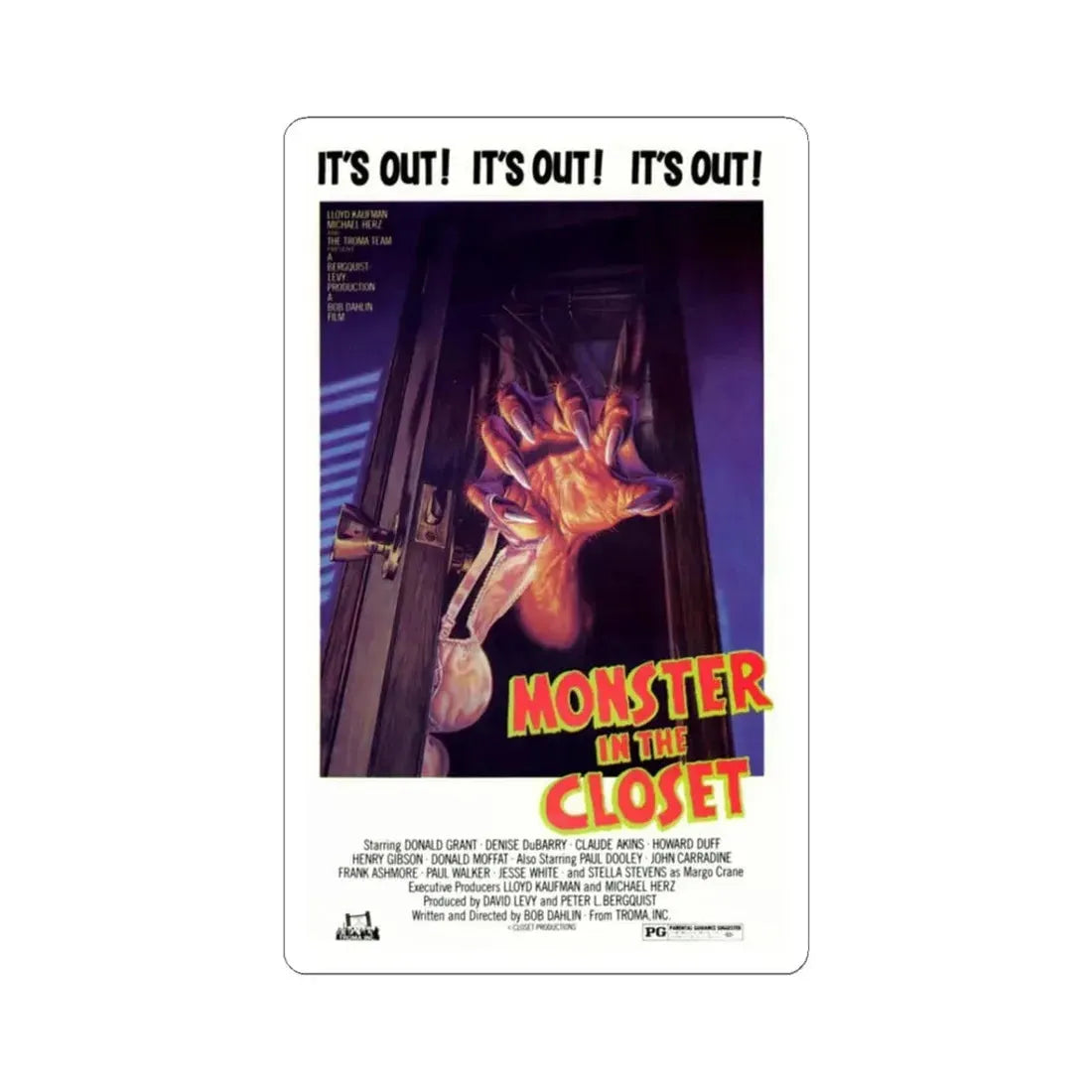 MONSTER IN THE CLOSET 1986 Movie Poster - STICKER Vinyl Kiss-Cut Decal 3 Inch White - The Sticker Space
