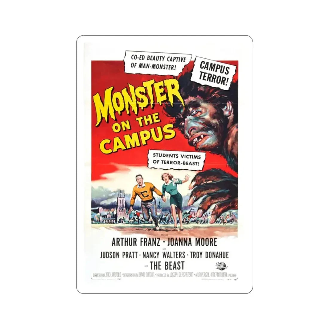 MONSTER ON THE CAMPUS (2) 1958 Movie Poster - STICKER Vinyl Kiss-Cut Decal 3 Inch White - The Sticker Space