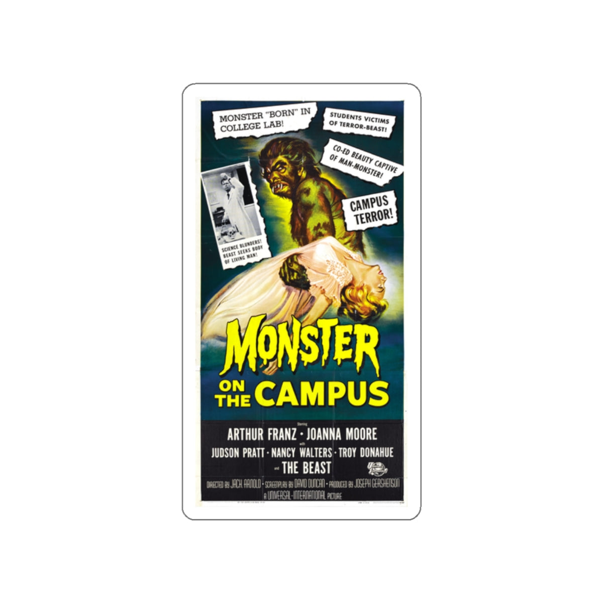 MONSTER ON THE CAMPUS (3) 1958 Movie Poster STICKER Vinyl Die-Cut Decal-2 Inch-The Sticker Space