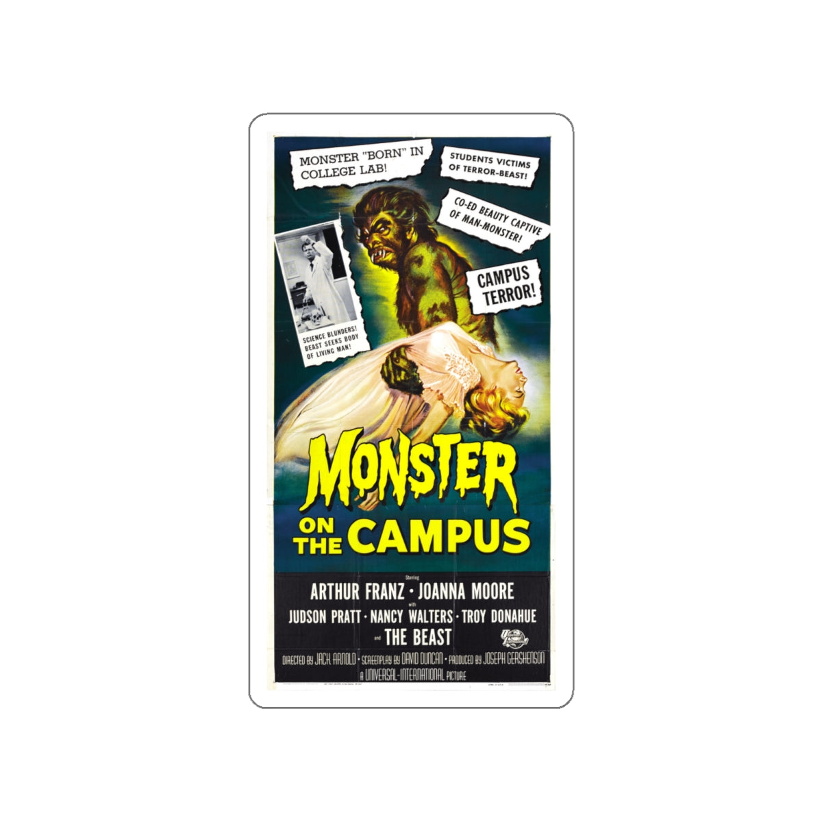 MONSTER ON THE CAMPUS (3) 1958 Movie Poster STICKER Vinyl Die-Cut Decal-4 Inch-The Sticker Space