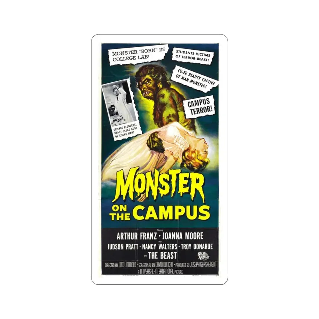 MONSTER ON THE CAMPUS (3) 1958 Movie Poster - STICKER Vinyl Kiss-Cut Decal 4 Inch White - The Sticker Space