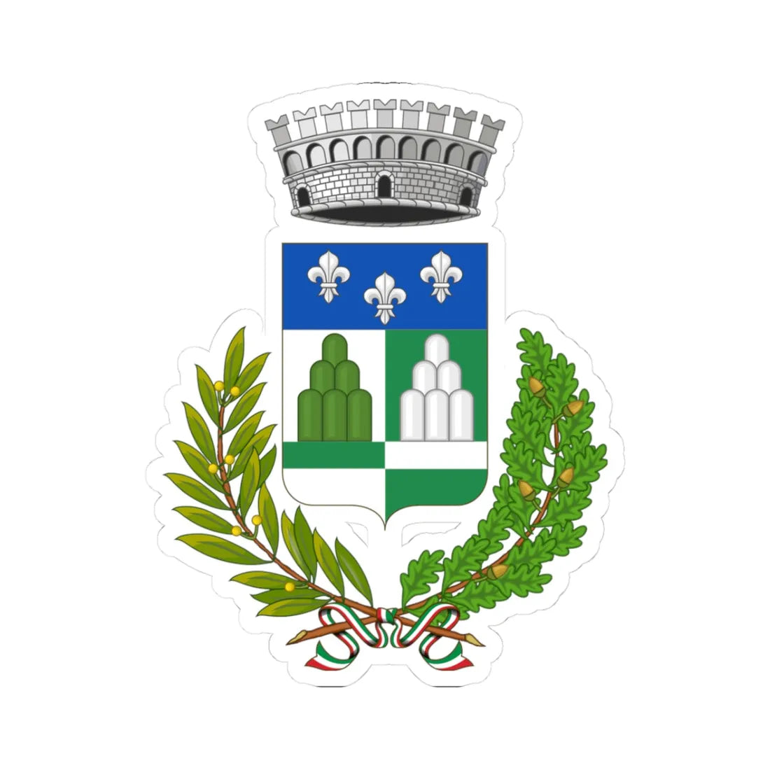 Monte Porzio-Stemma (Italy) (Coat of Arms) STICKER Vinyl Kiss-Cut Decal 3 Inch White - The Sticker Space