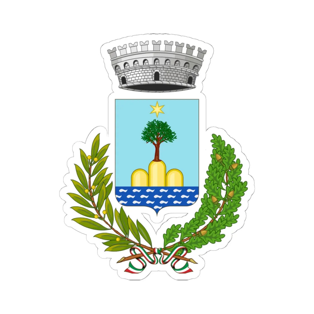 Monteodorisio-Stemma (Italy) (Coat of Arms) STICKER Vinyl Kiss-Cut Decal 6 Inch White - The Sticker Space