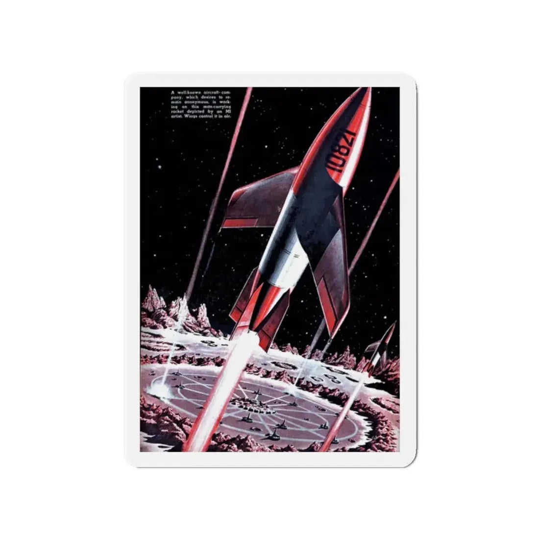 Moon Base Strikes, 1948 (Magazine Illustration) Refrigerator Magnet 2 Inch - The Sticker Space