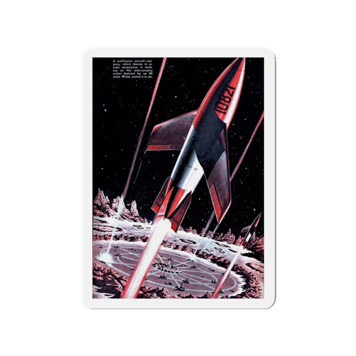 Moon Base Strikes, 1948 (Magazine Illustration) Refrigerator Magnet-2" x 2"-The Sticker Space