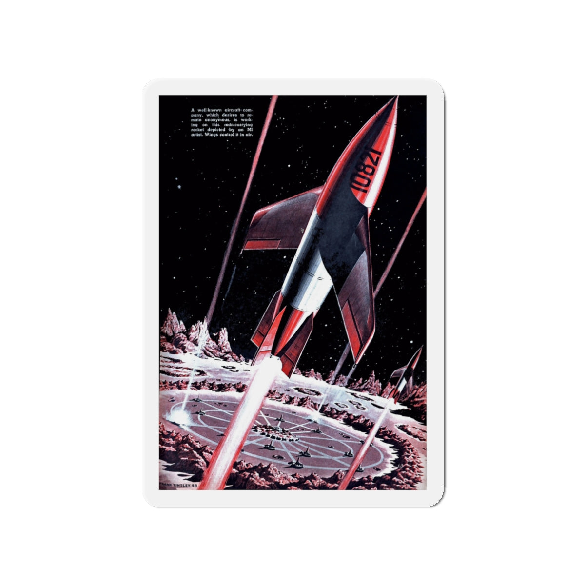 Moon Base Strikes, 1948 (Magazine Illustration) Refrigerator Magnet-3" x 3"-The Sticker Space