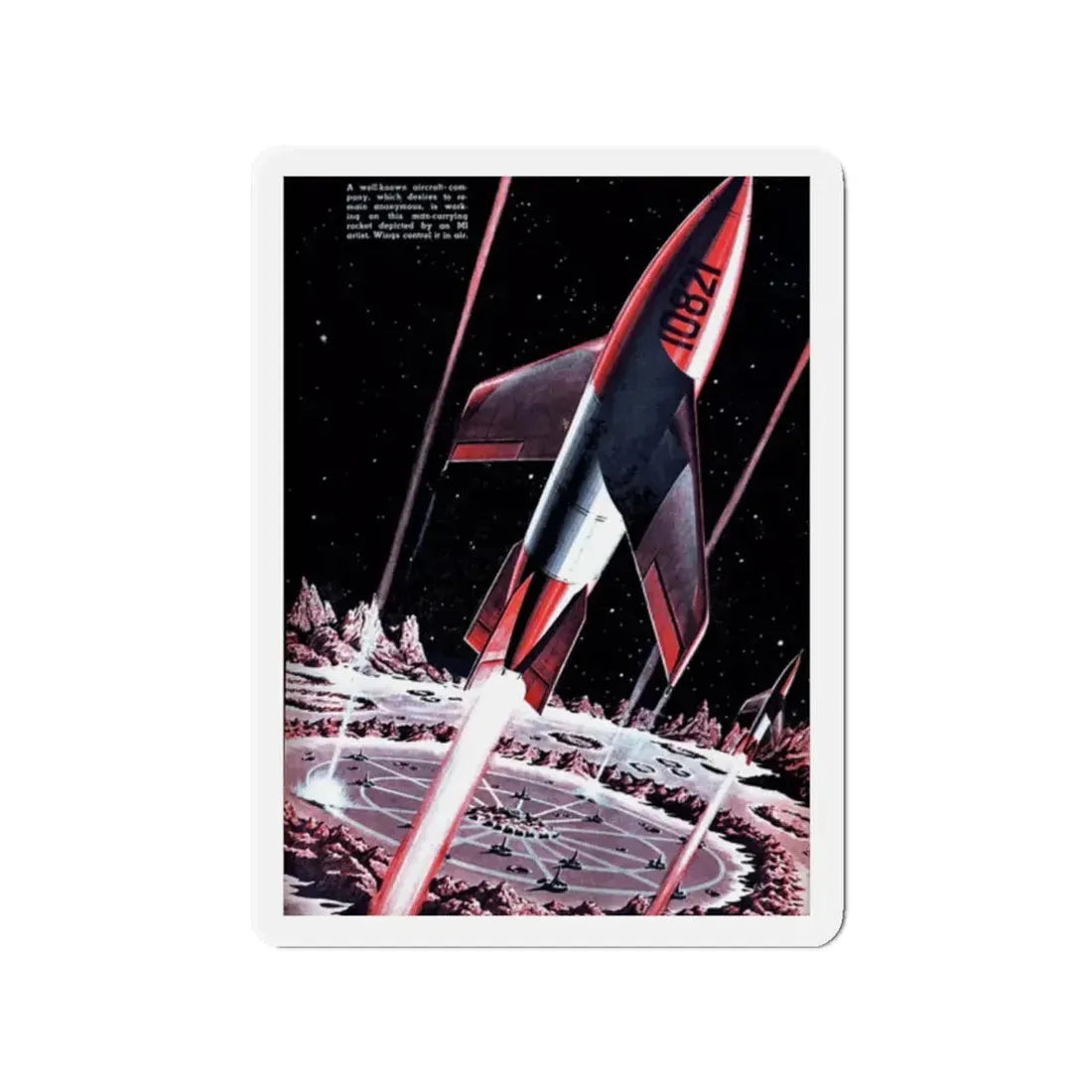 Moon Base Strikes, 1948 (Magazine Illustration) Refrigerator Magnet - The Sticker Space