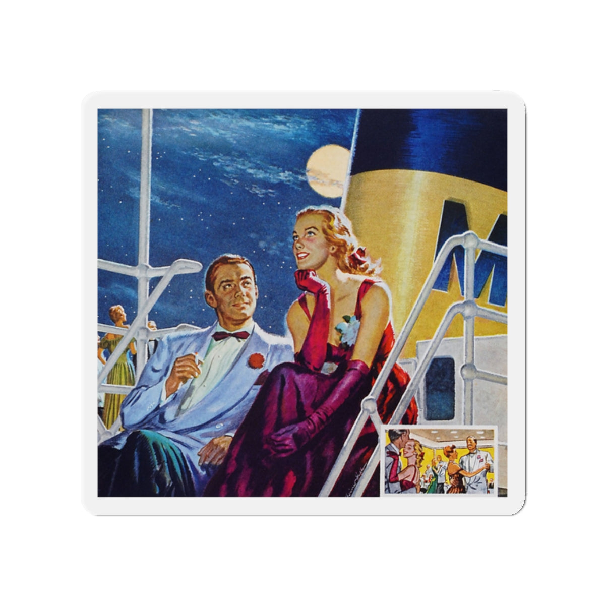 Moonlight and Romance, 1947 (Magazine Illustration) Refrigerator Magnet-2" x 2"-The Sticker Space