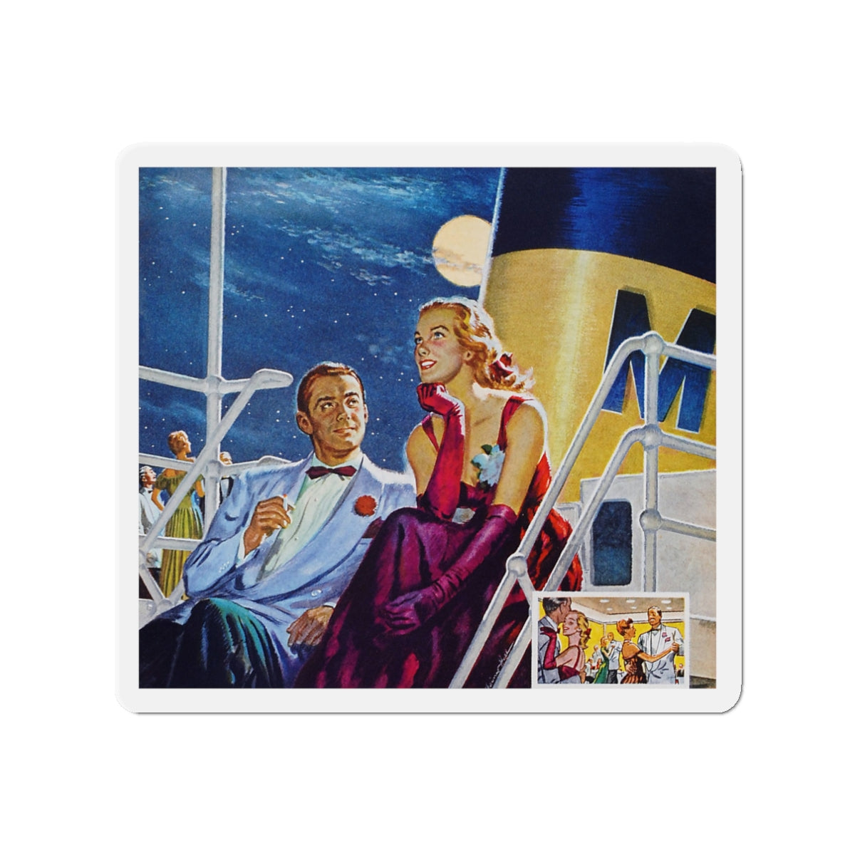 Moonlight and Romance, 1947 (Magazine Illustration) Refrigerator Magnet-3" x 3"-The Sticker Space