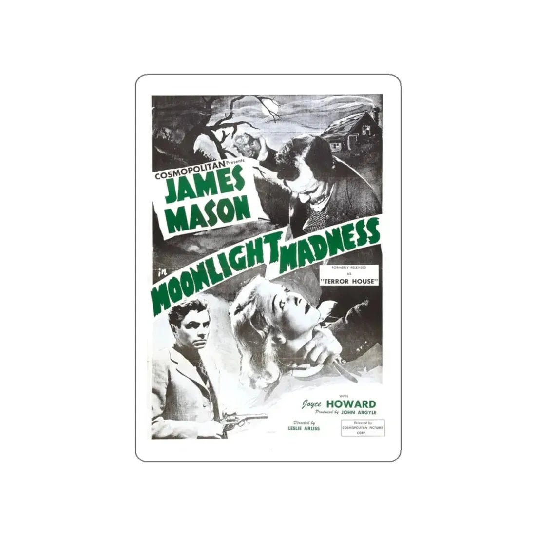 MOONLIGHT MADNESS (THE NIGHT HAS EYES, TERROR HOUSE) 1942 Movie Poster STICKER Vinyl Die-Cut Decal - The Sticker Space