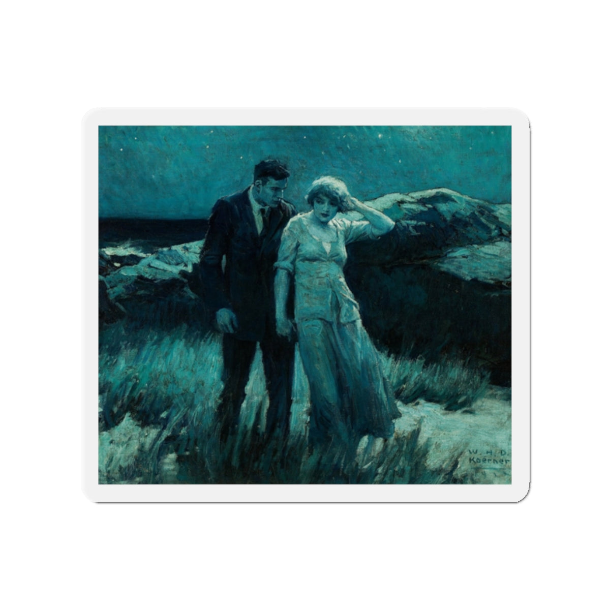 Moonlit Walk, 1922 (Magazine Illustration) Refrigerator Magnet-2" x 2"-The Sticker Space