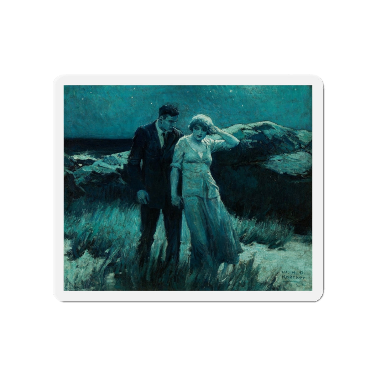 Moonlit Walk, 1922 (Magazine Illustration) Refrigerator Magnet-4" x 4"-The Sticker Space